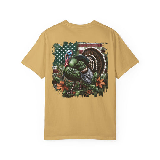 A ring-spun cotton Turkey Hunting Tee, garment-dyed for coziness. Relaxed fit, double-needle stitching for durability, no side-seams for shape retention. From Worlds Worst Tees.