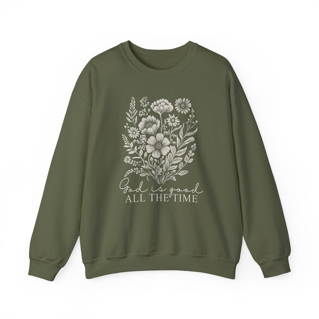 GOD is Good All the Time Crew: A cozy unisex sweatshirt featuring a classic fit, ribbed collar, and durable stitching, made with an ethical cotton-polyester blend.