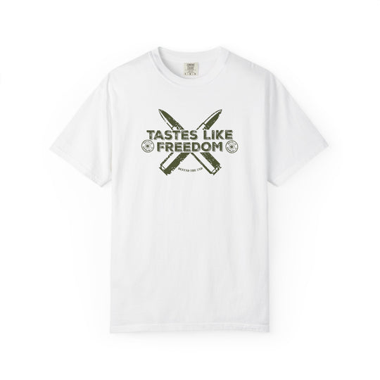 Freedom Tee, a soft-washed, garment-dyed t-shirt made of 100% ring-spun cotton, features durable double-needle stitching and a relaxed fit for everyday comfort.
