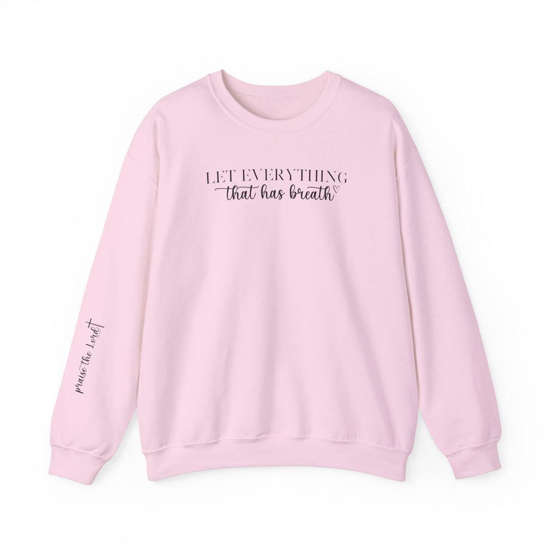 Unisex heavy blend crewneck sweatshirt featuring Let Everything That Has Breath Praise the Lord design. Classic fit, ribbed knit collar, double-needle stitching for durability. Made from 50% cotton, 50% polyester fabric blend.