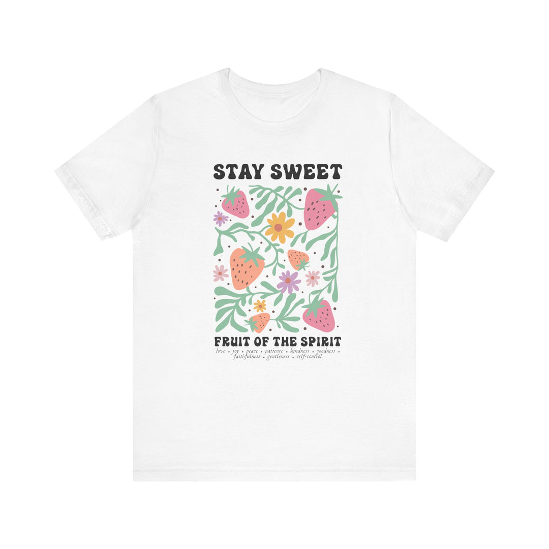Unisex Fruit of the Spirit Tee with ribbed collar and tapered shoulders, showcasing a classic, comfortable fit for everyday wear. Made from soft Airlume cotton.