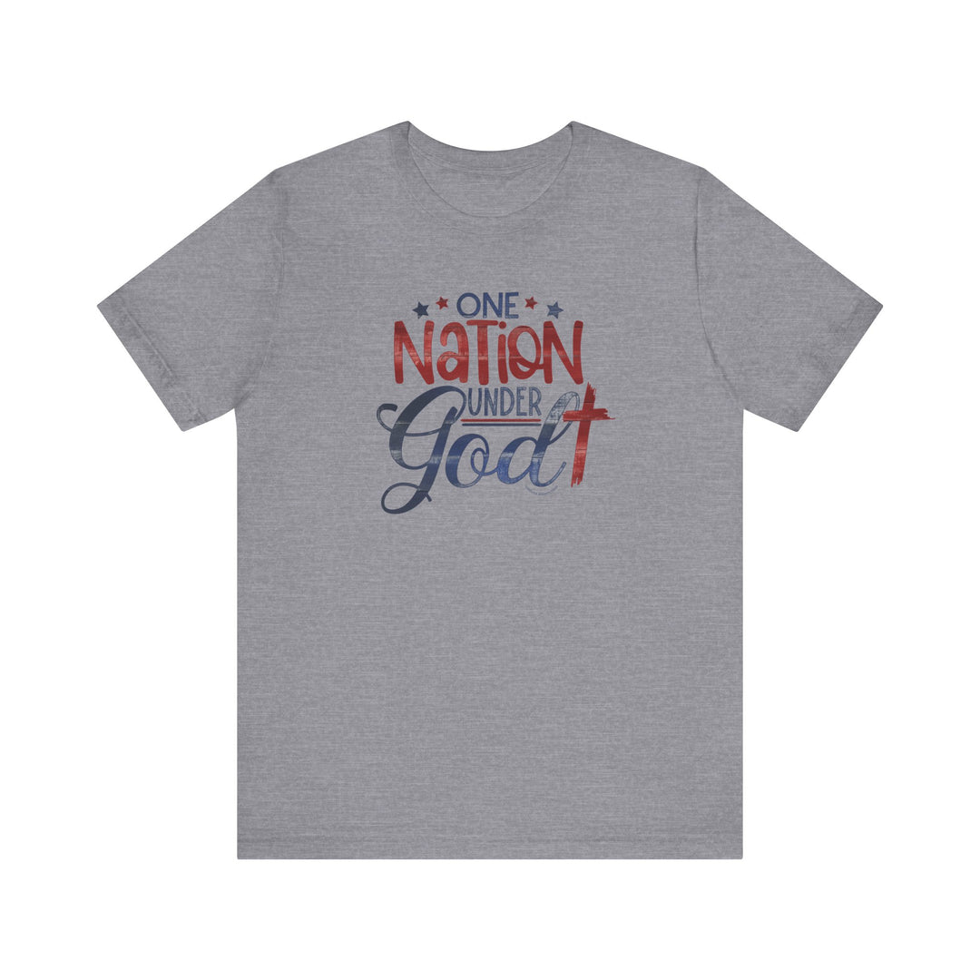 A classic unisex jersey tee featuring One Nation Under God print. 100% cotton, ribbed knit collars, tear away label, and retail fit. Sizes XS-3XL. From Worlds Worst Tees.
