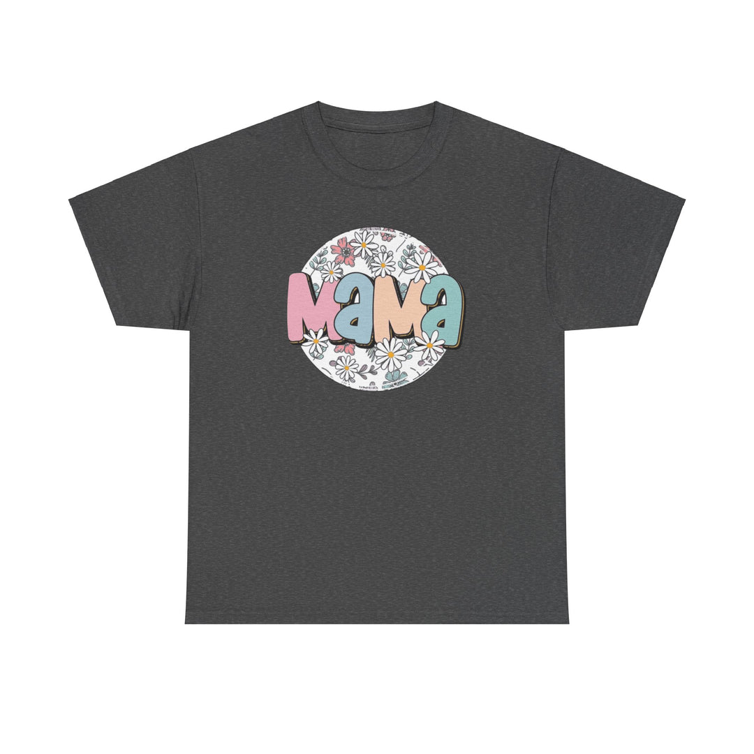 Unisex Sassy Mama Flower Tee with graphic design. Grey t-shirt featuring a logo, flowers, and letters. Classic fit, ribbed collar, 100% cotton. Sizes S-5XL. Ideal casual staple from Worlds Worst Tees.