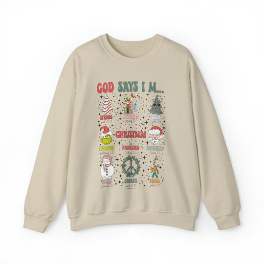 A unisex heavy blend crewneck sweatshirt featuring various designs, including a snowman, Santa Claus, and Christmas tree. Ribbed knit collar, no itchy seams, 50% cotton, 50% polyester, loose fit. From 'Worlds Worst Tees'.