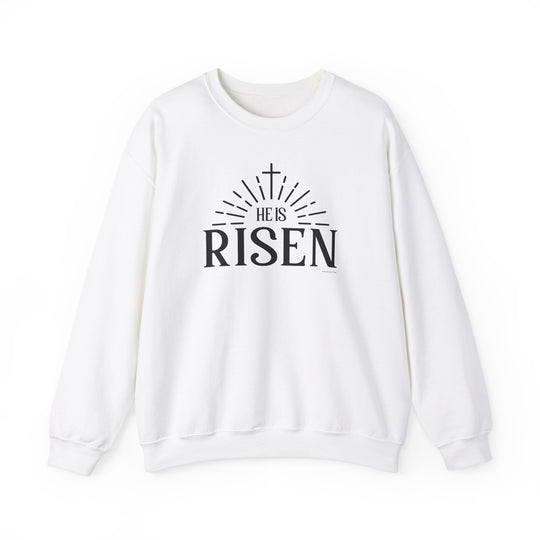 A unisex heavy blend crewneck sweatshirt featuring the He is Risen Crew design. Made of 50% cotton and 50% polyester, with ribbed knit collar and double-needle stitching for durability. No itchy side seams, ideal for colder months.