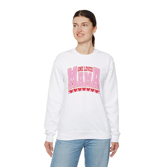 A unisex heavy blend crewneck sweatshirt, the One Loved Mama Crew, offers comfort with a loose fit. Made of 50% cotton and 50% polyester, ribbed knit collar, and no itchy side seams.