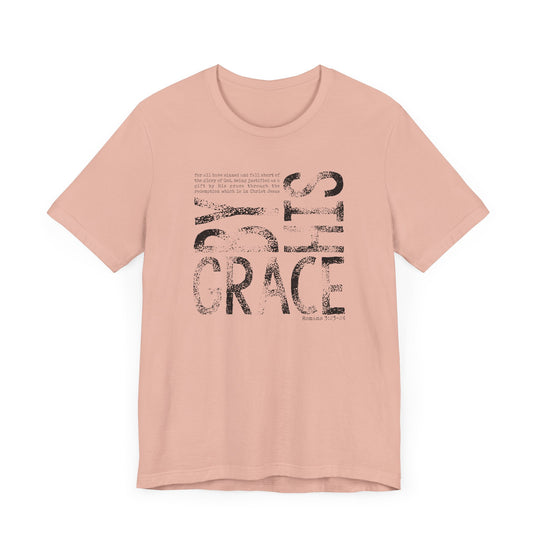 By His Grace Tee: Classic unisex jersey short sleeve shirt with ribbed knit collars, taping for better fit, and dual side seams for shape retention.