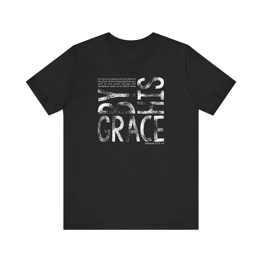 By His Grace Tee, a unisex jersey short sleeve shirt with ribbed knit collars and taped shoulders, offers a soft cotton feel and durable fit.