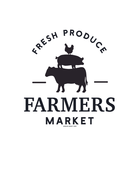 A heavy blend crewneck sweatshirt featuring a logo with animals - a chicken, pig, and cow silhouette. Ideal for comfort, made of 50% cotton and 50% polyester, with ribbed knit collar. From Worlds Worst Tees, the Farmers Market Crew.