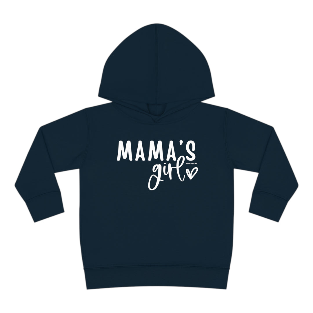 A cozy Mama's Girl Toddler Hoodie with durable features like cover-stitched details and side seam pockets. Made of 60% cotton and 40% polyester for lasting comfort. Toddler sizes: 2T, 4T, 5-6T.