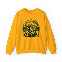 A unisex heavy blend crewneck sweatshirt featuring the Support Your Local Farmer Crew design. Made of 50% cotton and 50% polyester, with a ribbed knit collar and no itchy side seams. Ideal for comfort and style.