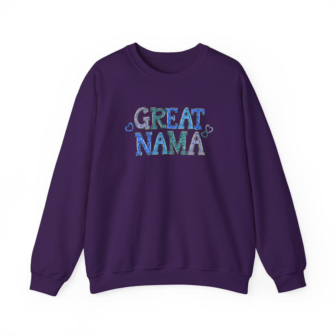 Unisex Great Nama Crew sweatshirt, a blend of comfort and style. Ribbed knit collar, no itchy seams, 50% cotton, 50% polyester, loose fit, medium-heavy fabric. Sizes S-5XL. From Worlds Worst Tees.