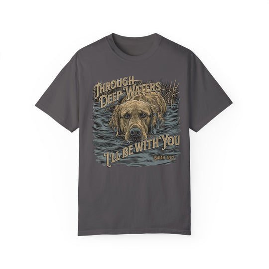 A grey t-shirt featuring a hunting dog design, crafted from 100% ring-spun cotton. Garment-dyed for extra softness, with a relaxed fit and durable double-needle stitching. From Worlds Worst Tees.