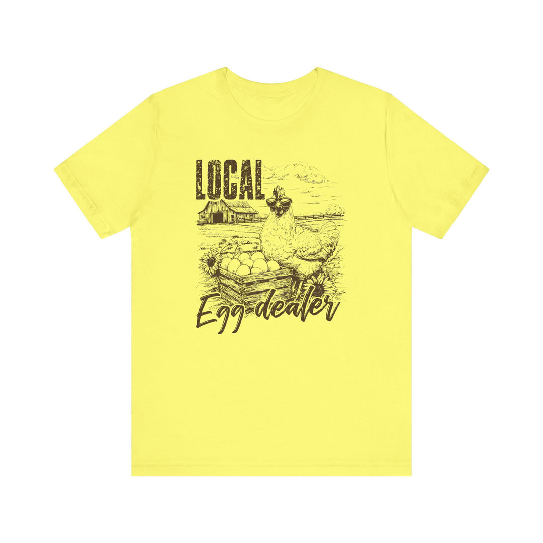 Local Egg Dealer Tee: Classic unisex jersey short sleeve t-shirt with ribbed knit collars, tapered shoulders, and dual side seams for durable, comfortable wear.