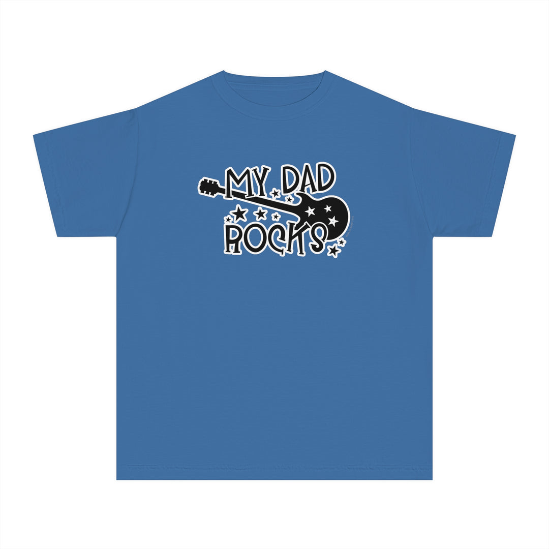 Kid's tee shirt featuring a guitar and text design, ideal for active days. 100% combed ringspun cotton, soft-washed, and garment-dyed for comfort. Classic fit for all-day wear. From 'Worlds Worst Tees'.