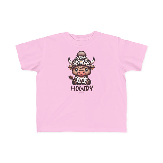 Toddler tee featuring a cartoon cow in a hat, perfect for sensitive skin. 100% combed ringspun cotton, light fabric, tear-away label, classic fit. Sizes: 2T, 3T, 4T, 5-6T.