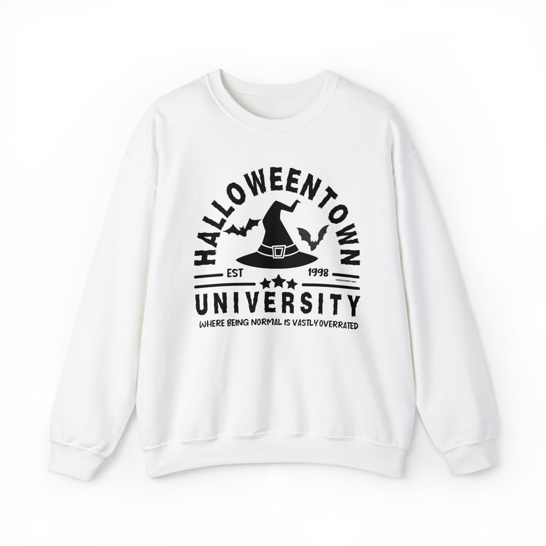 A unisex heavy blend crewneck sweatshirt featuring Halloweentown University Crew design. Ribbed knit collar, no itchy side seams, 50% cotton, 50% polyester, medium-heavy fabric, loose fit, sewn-in label.