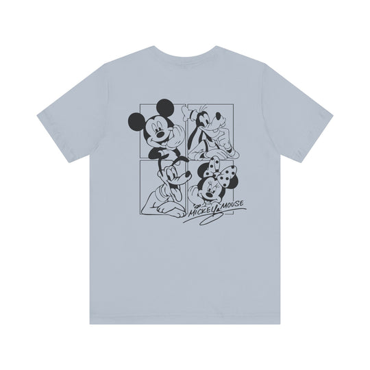 Mickey and CO Tee, a classic unisex jersey short sleeve shirt, known for its soft cotton and quality print, features ribbed knit collars and tapered shoulders.