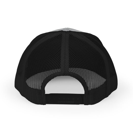 Eat Local Snapback Trucker Cap featuring black mesh back, adjustable snap closure, and RICHARDSON label, showcasing breathable design and structured style against a white background.