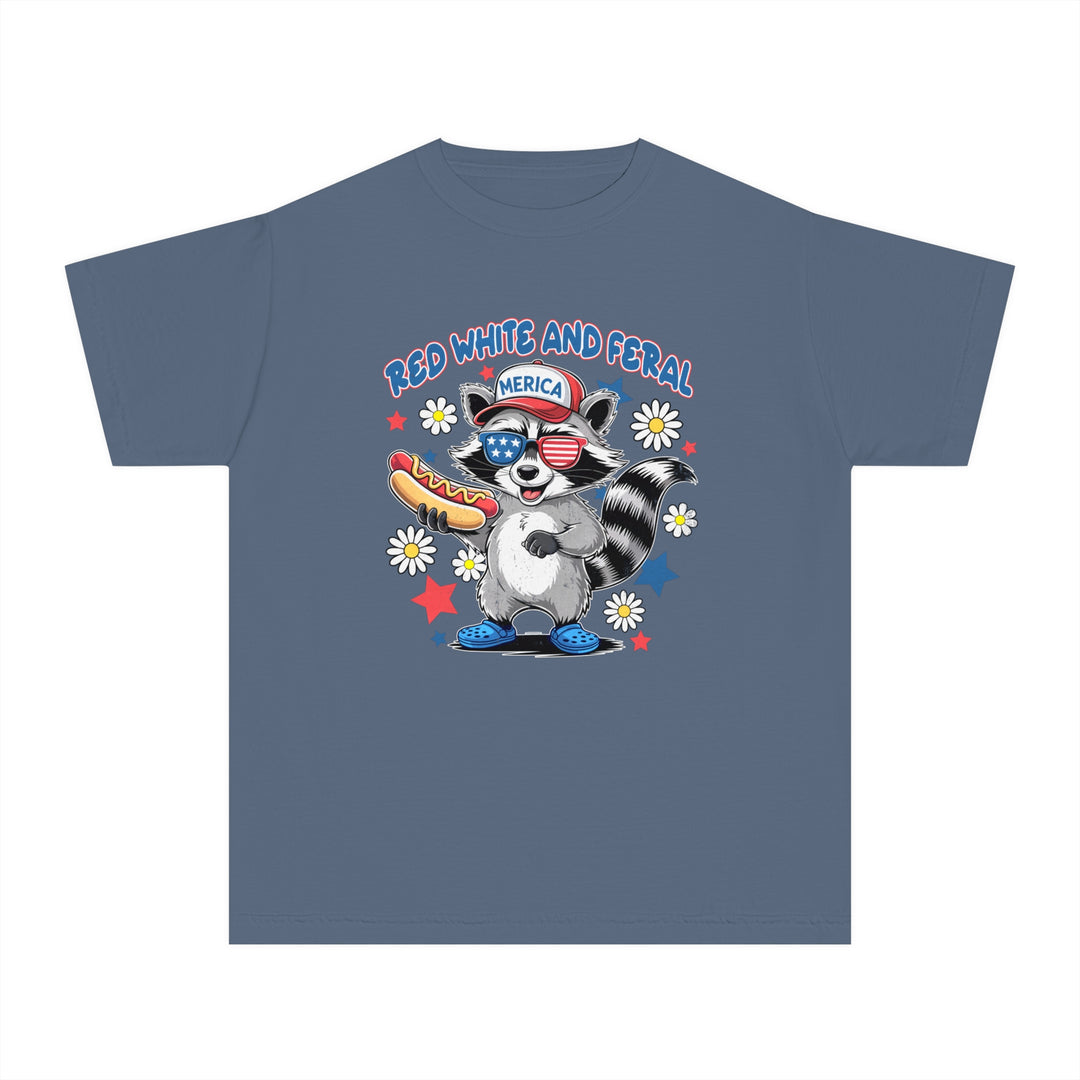 Kids wearing the Red White and Feral 4th Tee, showcasing its comfortable, classic fit, ideal for active schedules, made from soft-washed, 100% combed ring-spun cotton.