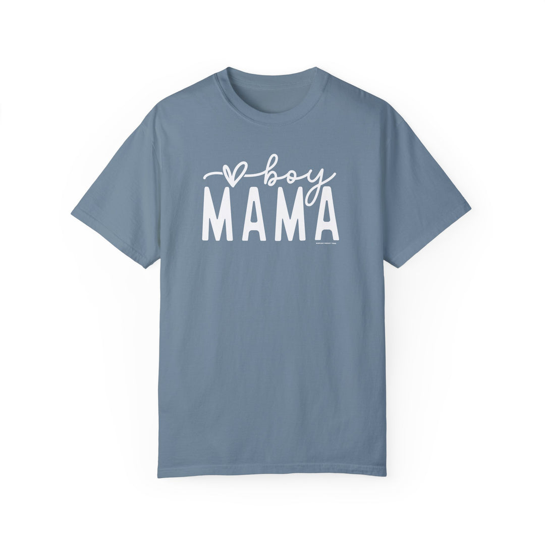 A relaxed-fit Boy Mama Tee, 100% ring-spun cotton, garment-dyed for coziness. Double-needle stitching for durability, tubular shape with no side-seams. Ideal for daily wear.