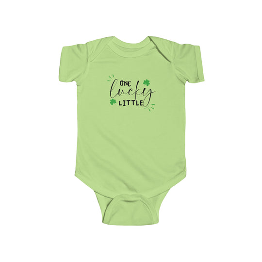A durable and soft green infant bodysuit with black text, featuring ribbed knitting for durability and plastic snaps for easy changing access. Made of 100% combed ringspun cotton, light fabric, tear-away label. From Worlds Worst Tees.