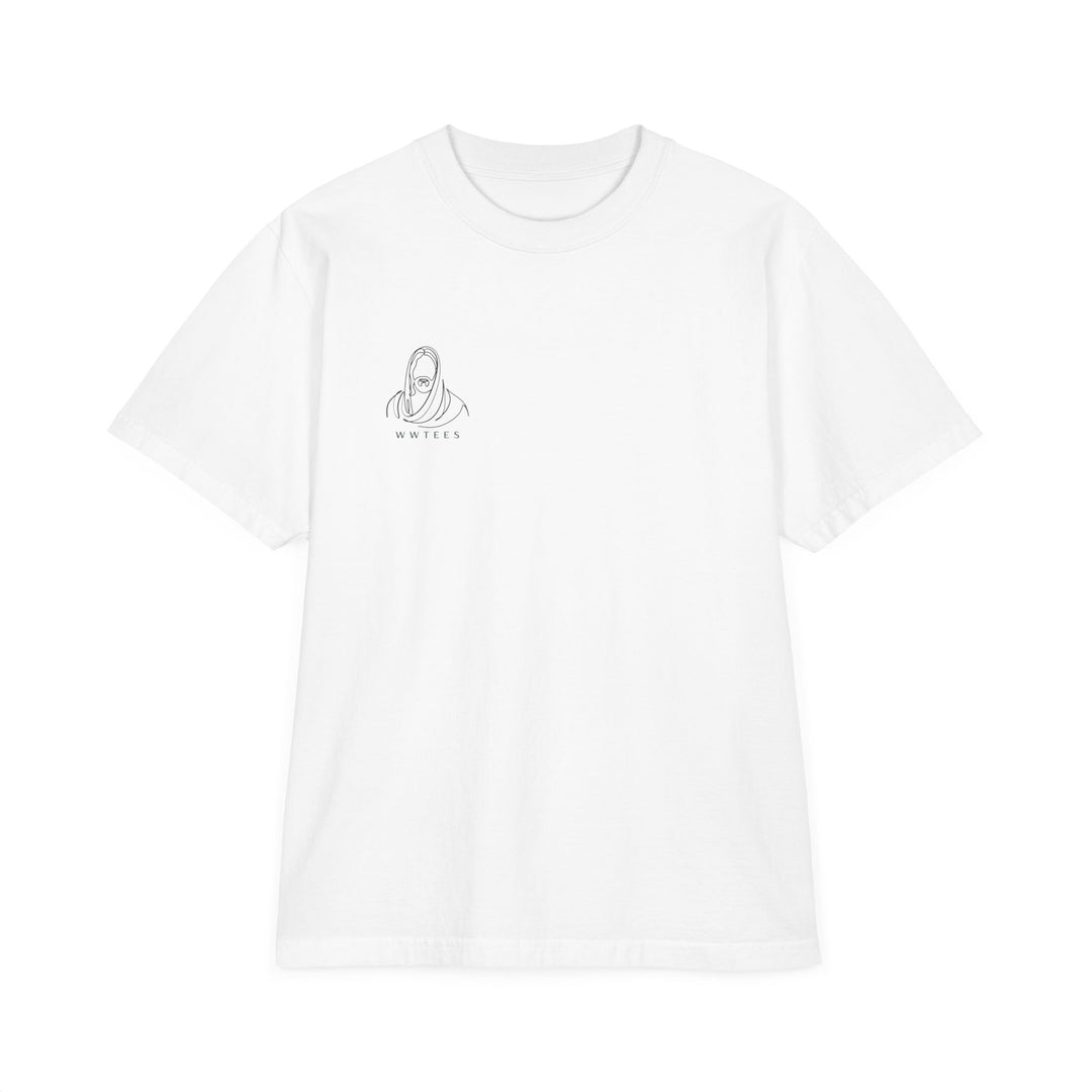 Jesus Lover Tee: Unisex garment-dyed drop-shoulder t-shirt with a vintage, oversized fit, reinforced stitching, ribbed crew neck, and unique dye process for a soft, worn-in look.