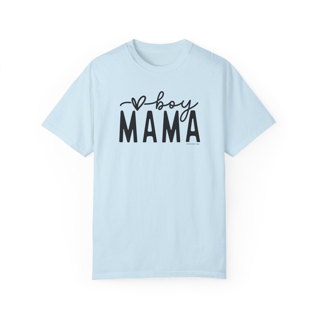 A relaxed fit Boy Mama Tee in soft ring-spun cotton. Garment-dyed for coziness, with double-needle stitching for durability and a seamless design for a tubular shape. Sizes S to 4XL.