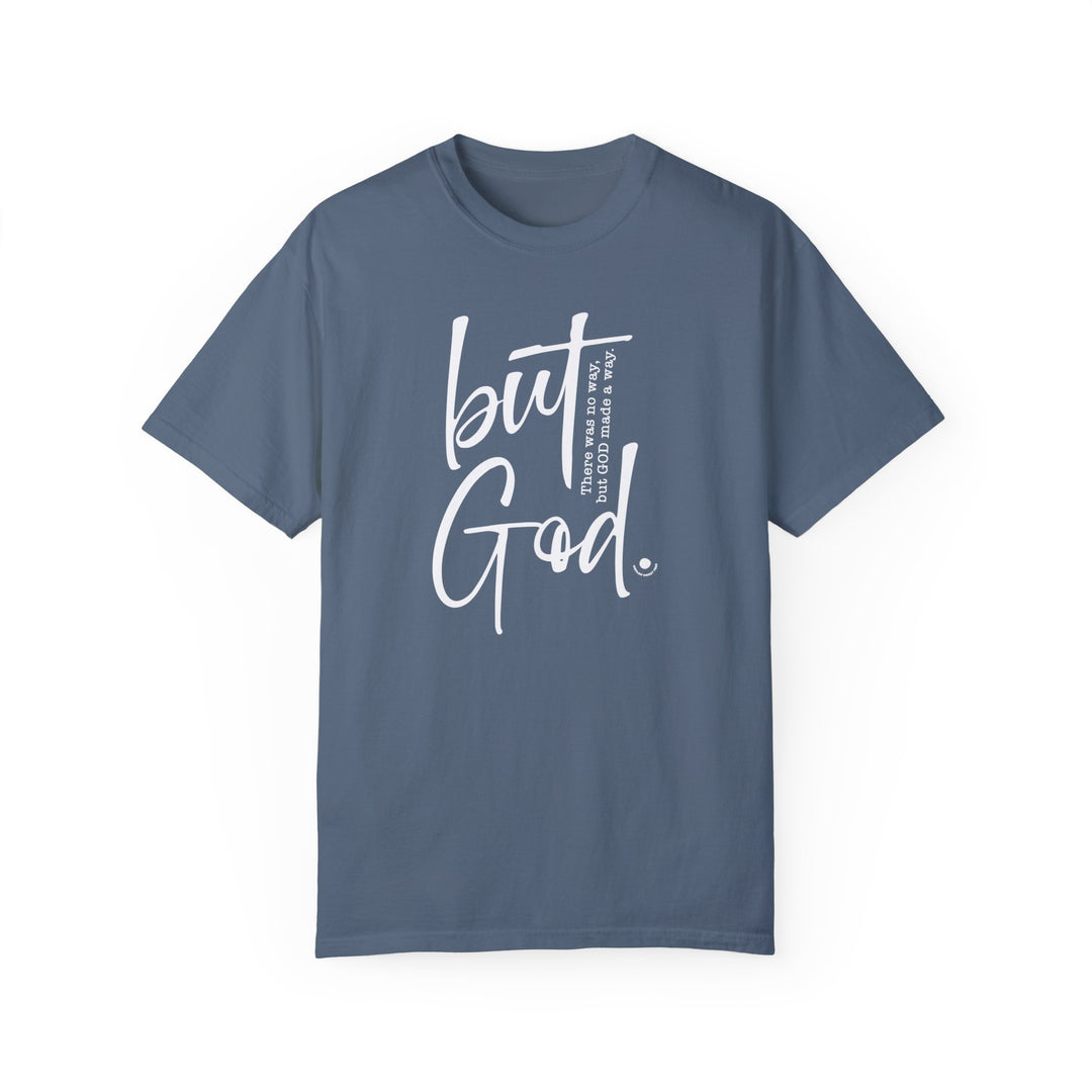 Relaxed fit But God Tee, 100% ring-spun cotton. Soft-washed, durable fabric with double-needle stitching. No side-seams for a tubular shape. Ideal for daily wear.