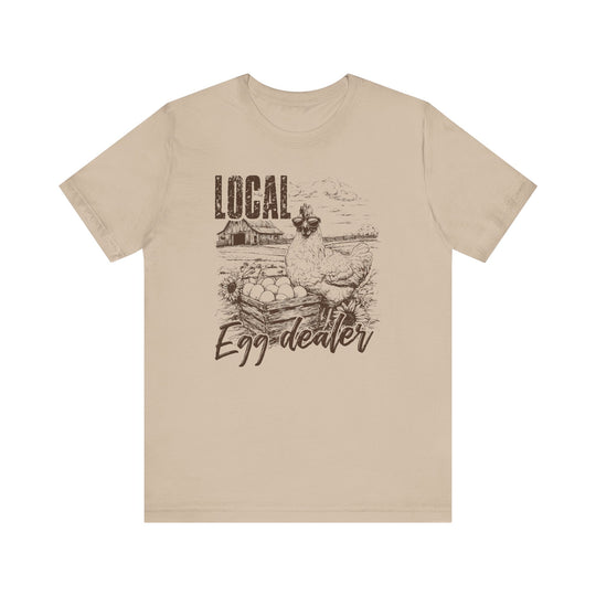 Local Egg Dealer Tee, a classic unisex jersey shirt with soft cotton, ribbed knit collars, and tapered shoulders for a comfortable, stylish fit.