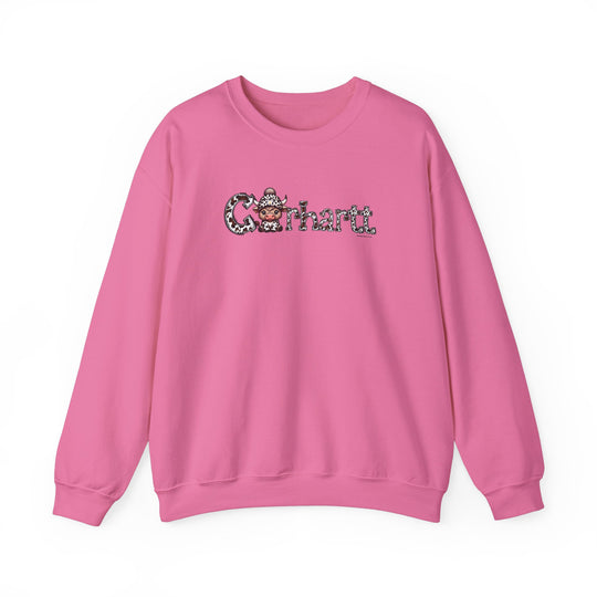 Unisex Cowhartt Cow Crew sweatshirt, a blend of comfort and style. Ribbed knit collar, no itchy seams, 50% cotton, 50% polyester, loose fit, medium-heavy fabric. Sizes S-5XL.