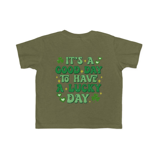 Good Day Lucky Day Toddler's Tee, featuring light, soft fabric for sensitive skin, classic fit, and durable print, perfect for young adventurers.