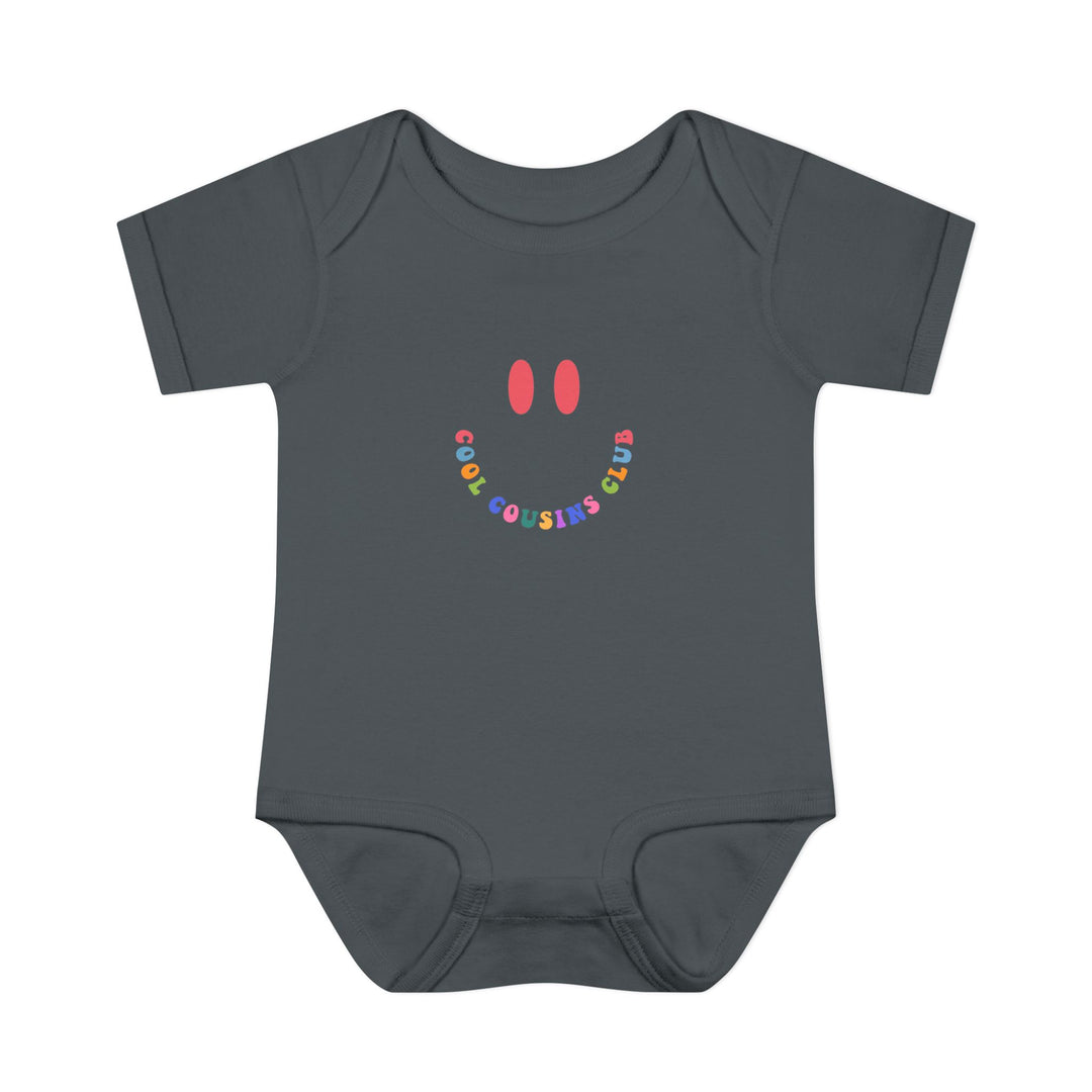 Cool Cousins Club Onesie made from soft, 100% ring-spun cotton, designed with lap shoulders for easy dressing. Perfect for infants, ensuring comfort and flexibility.