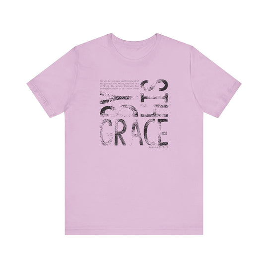 By His Grace Tee: Unisex jersey short sleeve, soft cotton, ribbed knit collar, taping on shoulders, dual side seams to maintain shape, retail fit.