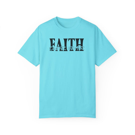 A relaxed fit Faith Over Fear Tee, crafted from 100% ring-spun cotton for durability and comfort. Garment-dyed with double-needle stitching and no side-seams for a cozy, tubular shape. From Worlds Worst Tees.