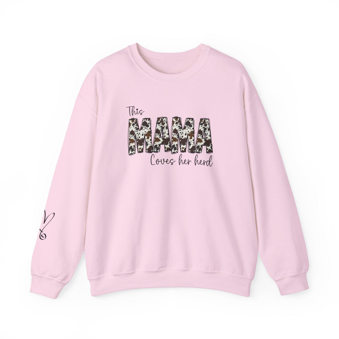 Unisex Mama Herd Crew sweatshirt, a cozy blend of cotton and polyester. Ribbed knit collar, no itchy seams, loose fit, medium-heavy fabric. Sizes S-5XL. Ideal for comfort in any situation.