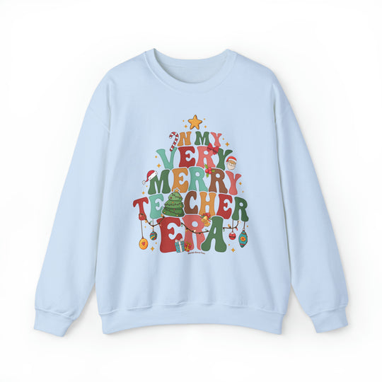 Unisex heavy blend crewneck sweatshirt featuring a Verry Merry Teacher Crew design. Ribbed knit collar, no itchy side seams, 50% cotton, 50% polyester, loose fit. Sizes S-5XL. Sewn-in label.