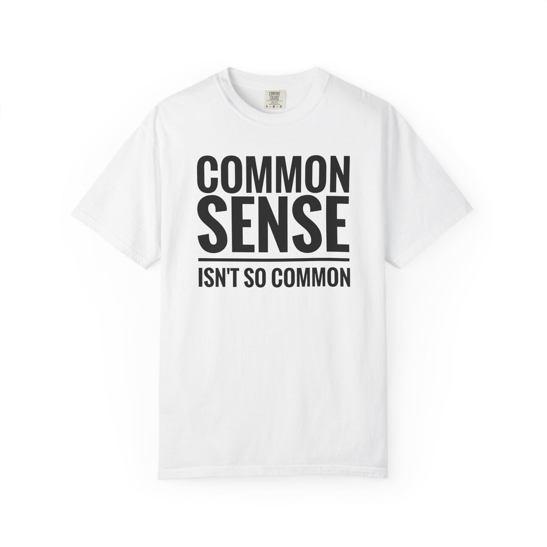 Comfort Colors 1717 Common Sense Tee, garment-dyed, soft-washed, ring-spun cotton, relaxed fit, crew neckline, double-needle stitching for durability, available in multiple sizes.
