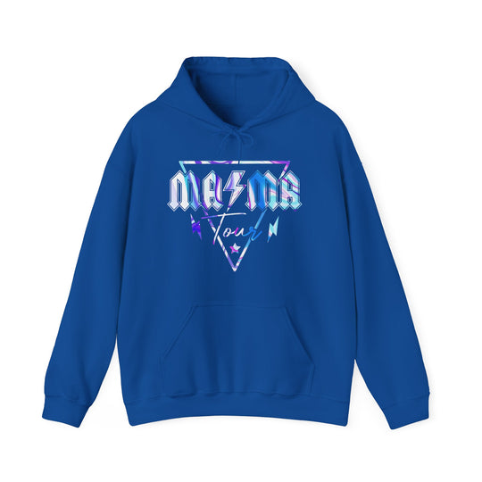 Unisex Ma/Ma Band Hoodie: Blue hoodie with logo, kangaroo pocket, and matching drawstring. Cotton-polyester blend for warmth and comfort. Medium-heavy fabric, tear-away label, true to size.