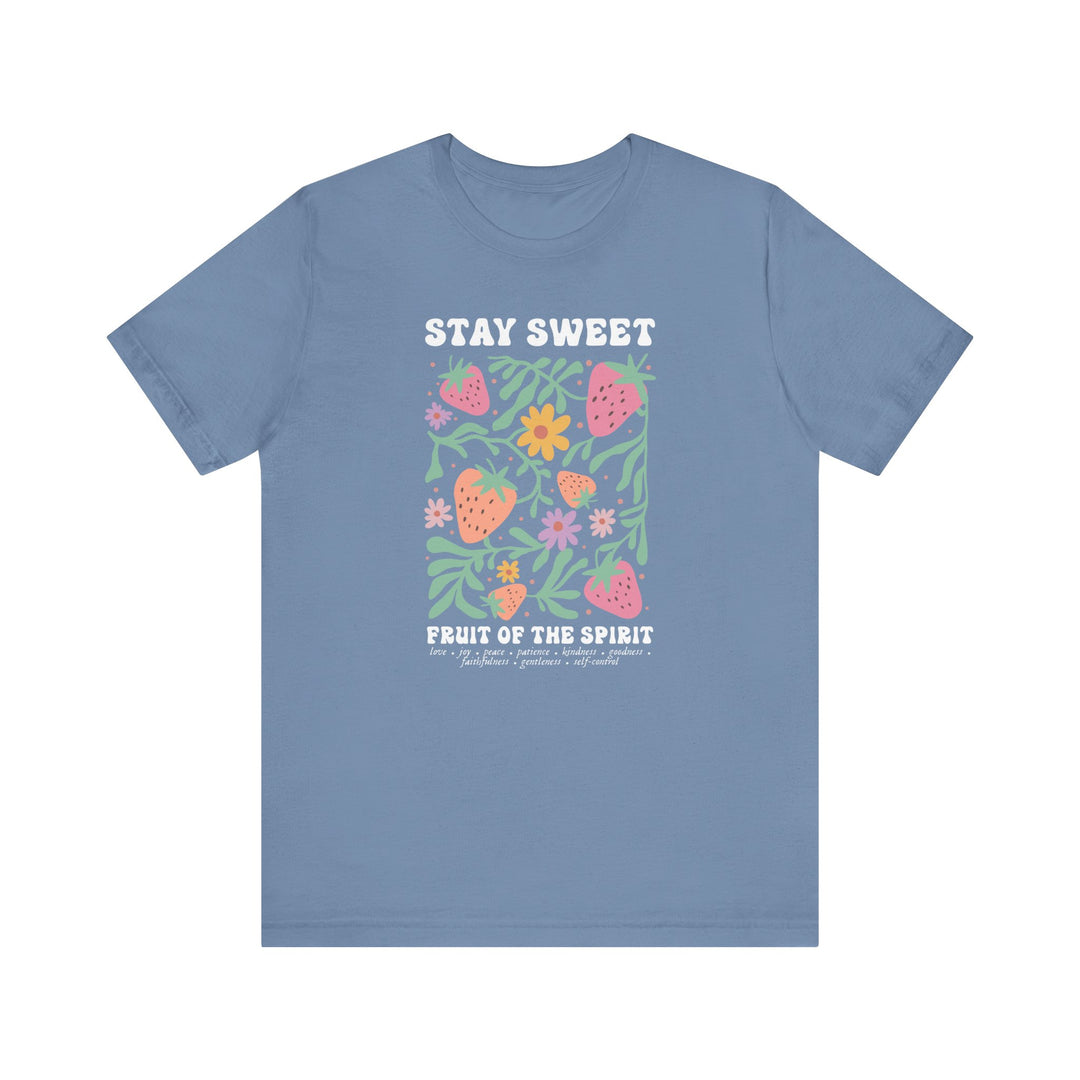 Fruit of the Spirit Tee, unisex short sleeve, classic fit with ribbed knit collars and tapered shoulders; crafted from soft, breathable cotton for comfort.