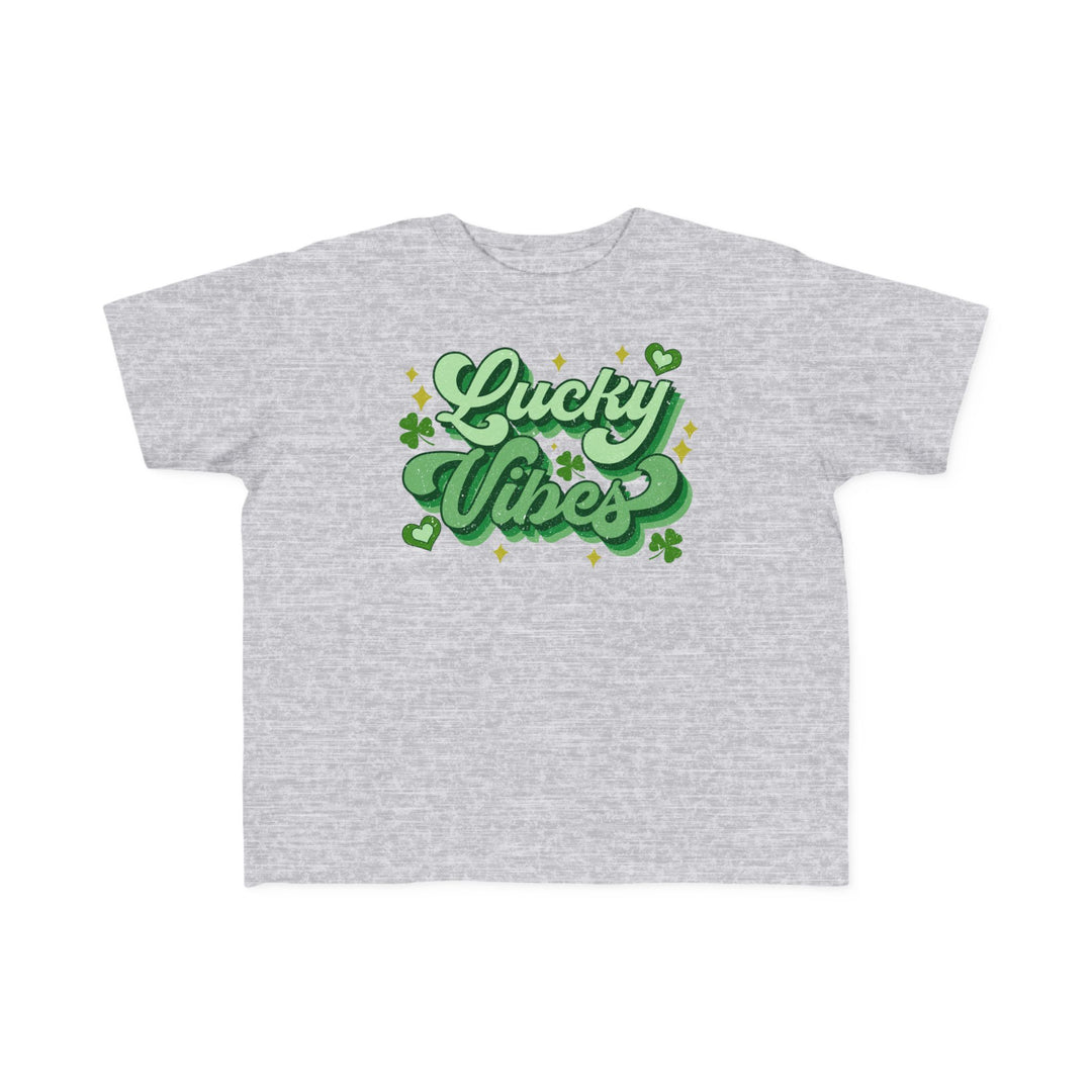 Good Day Lucky Day Toddler's Tee, featuring green text on a grey t-shirt, made from soft, 100% combed cotton for toddler comfort.