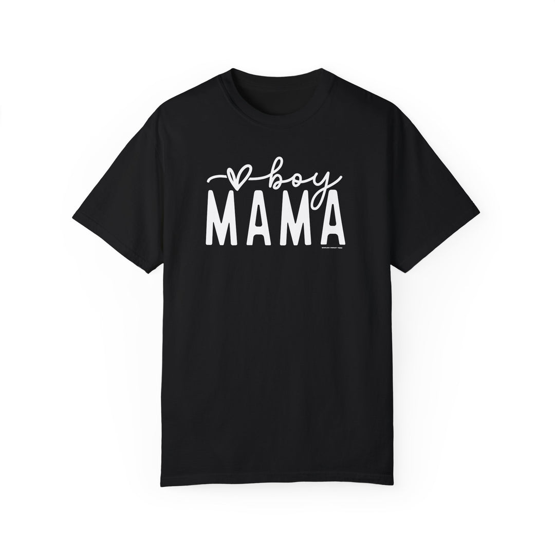 A relaxed fit Boy Mama Tee, crafted from 100% ring-spun cotton. Garment-dyed for extra coziness, featuring double-needle stitching for durability and a seamless design for a tubular shape.