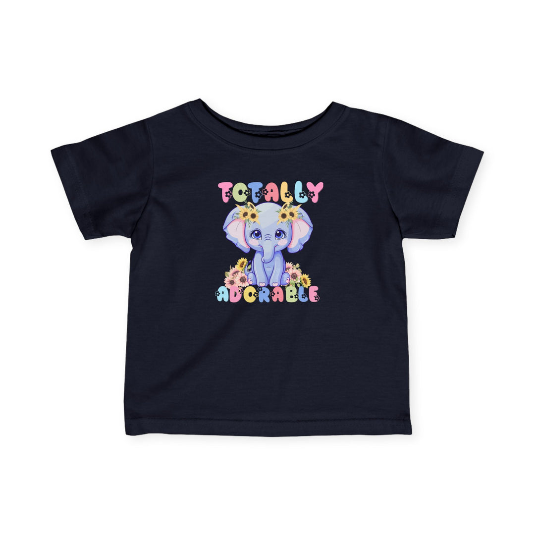 Totally Adorable Baby Tee showcasing durable, comfortable design with side seams, ribbed knitting, and taped shoulders, perfect for infants and toddlers.