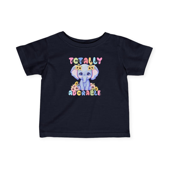 Totally Adorable Baby Tee showcasing durable, comfortable design with side seams, ribbed knitting, and taped shoulders, perfect for infants and toddlers.
