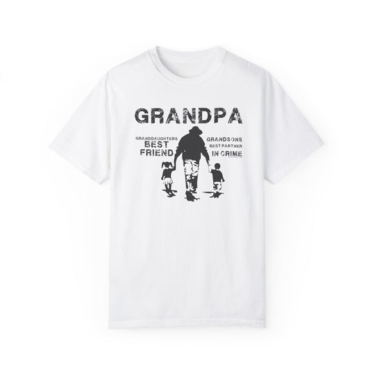 Grandpa and Grandkids Tee: White shirt with black text. 100% ring-spun cotton, garment-dyed for coziness. Relaxed fit, double-needle stitching for durability, no side-seams for shape retention.
