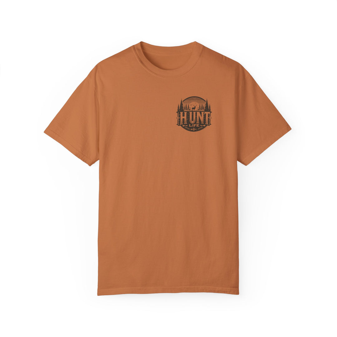 A ring-spun cotton Turkey Hunting Tee, garment-dyed for coziness. Medium weight, relaxed fit with double-needle stitching for durability. No side-seams maintain tubular shape.