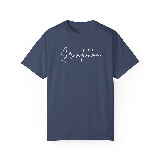 Grandmama Tee: A relaxed fit, garment-dyed t-shirt in blue with white text. 100% ring-spun cotton for coziness and durability. Perfect for daily wear. Sizes from S to 4XL.