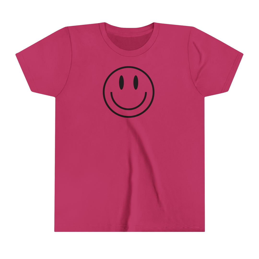 Youth tee with a smiley face design, ideal for kids. Lightweight, 100% cotton shirt with ribbed collar and tear-away label. Perfect canvas for custom artwork. From 'Worlds Worst Tees'.
