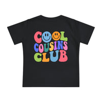 Cool Cousins Club Baby Tee for infants, featuring a soft, durable design made from pre-shrunk airlume combed cotton, perfect for stylish first steps.