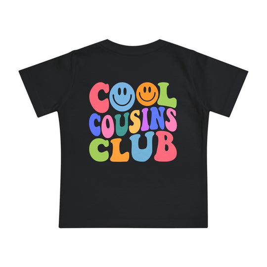 Cool Cousins Club Baby Tee for infants, featuring a soft, durable design made from pre-shrunk airlume combed cotton, perfect for stylish first steps.